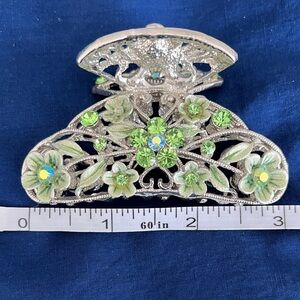 Floral Silver and Green Hair Clip